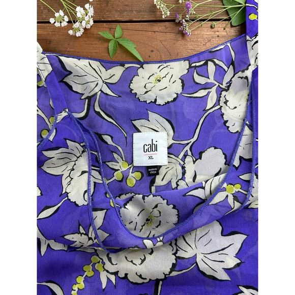 Cabi Purple Floral Sleeveless Blouse Sz XL Long Layered Top Adjustable Straps - Picture 2 of 6